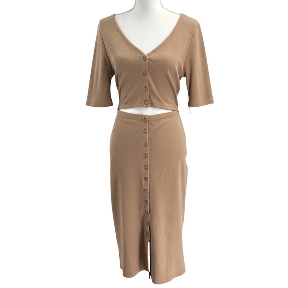 7 For All Mankind NEW Womens Size Large Stretchy Rib-Knit Cut-Out Midi Dress - Picture 1 of 7